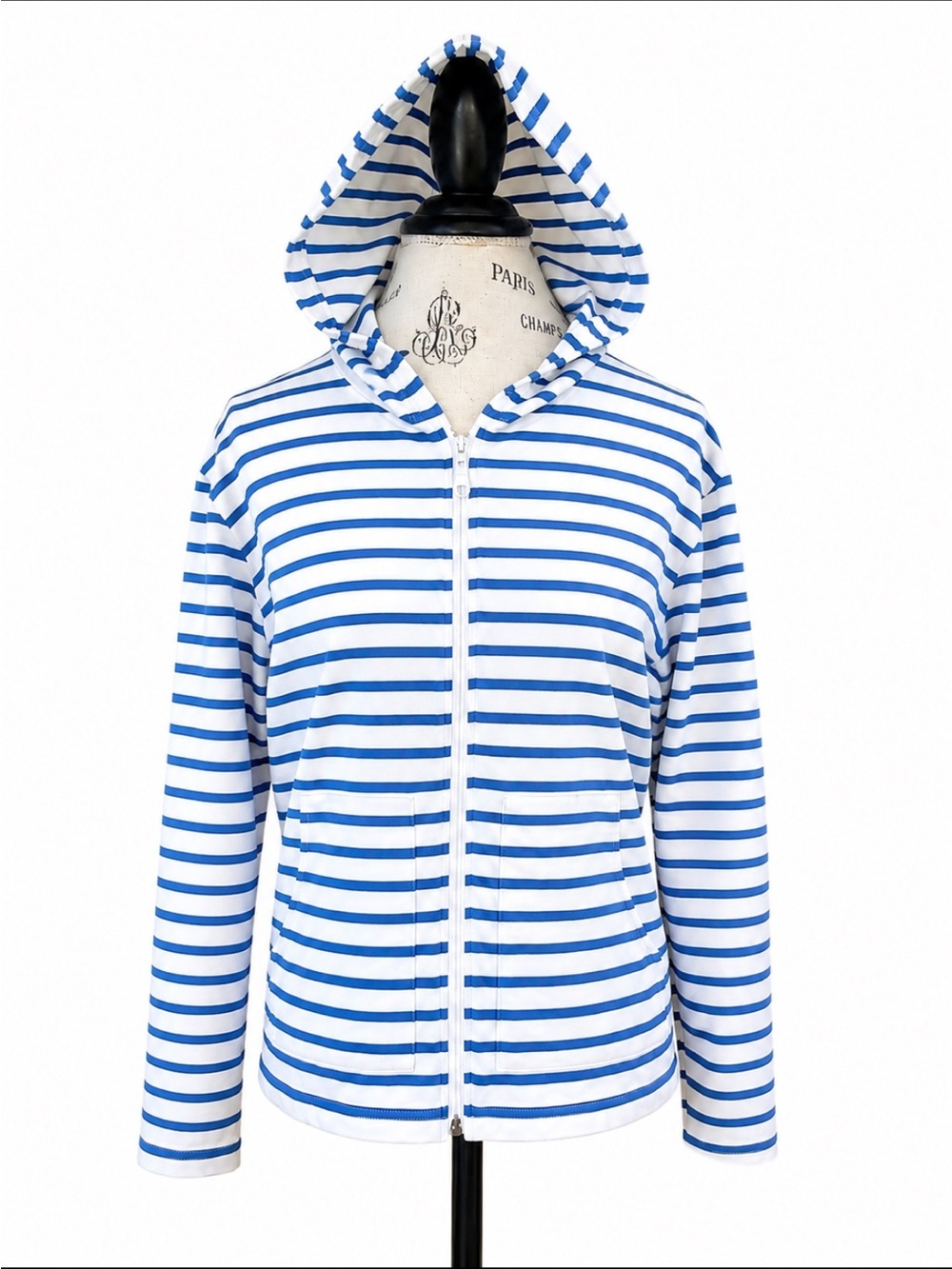 Saint James Plougastel II Anti-UV Hooded Jacket Breton Stripe Medium EUC!